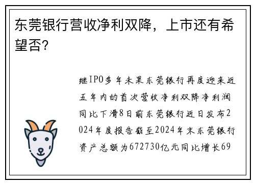 东莞银行营收净利双降，上市还有希望否？