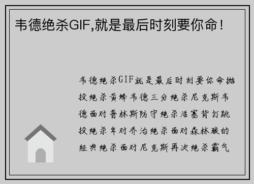 韦德绝杀GIF,就是最后时刻要你命！